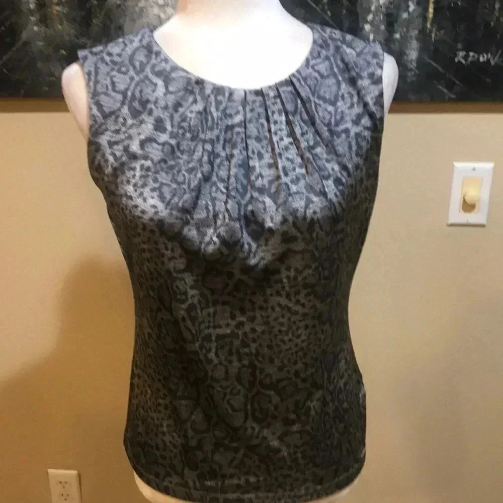 Calvin Klein Snake Print Round Pleated Neckline Sleeveless Blouse-S